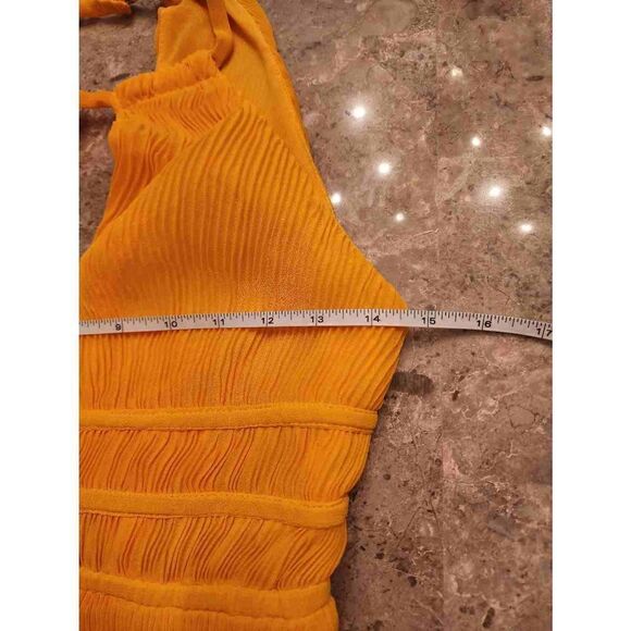 H&M pleated halter mini dress size 4 orangey yellow - Picture 6 of 9